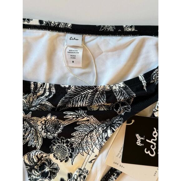 Echo Black White Floral Side Tie Bikini Bottom Medium Med M NWT - Picture 3 of 3